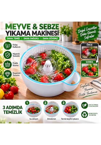 Meyve Sebze Yıkama Makinesi Açık Mavi