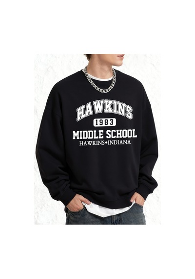 Startmore Startmorehawkins Ortaokul Erkekler İçin Baskılı Sweatshirt Oversize Kazak Sonbahar Sıcak O-yaka Spor G Siyah