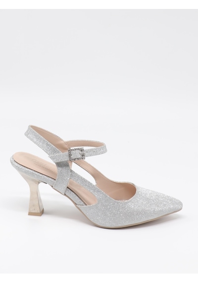 Nesilshoes Nesil Shoes Özma 362 Gümüş Simli Topuklu Kadın Ayakkabı GÜMÜŞ