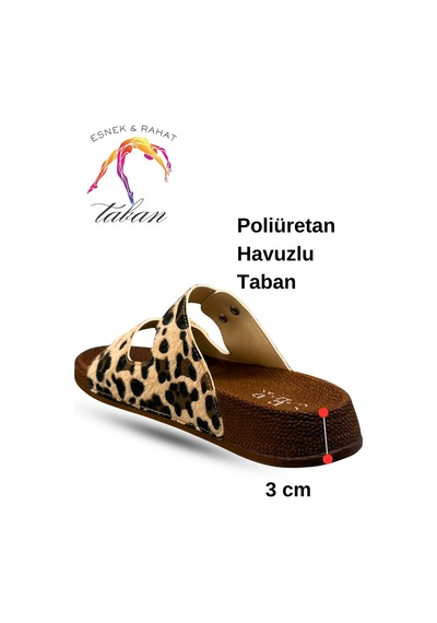 Sermoda Çift Toka Kadın Terlik - Rahat Ve Esnek Tabanlı Ayarlanabilir Bantlı Kadın Terlik Leopar Sarı
