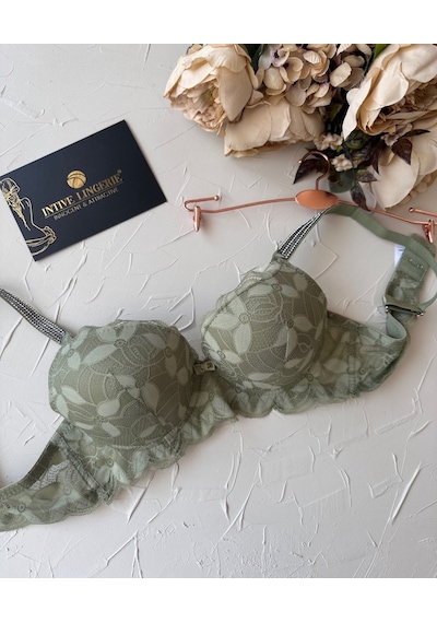 Jasmine Askıları Parlak Taşlı Hafif Destekli Dantelli Soft Cup İt Yeşil