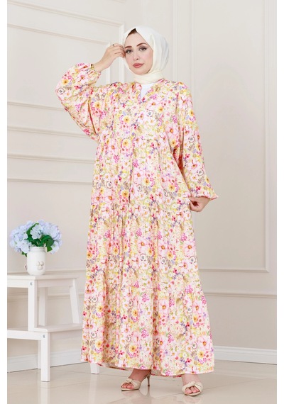 Sevitli Lilyum Çiçekli Elbise-pembe-5257 Pembe