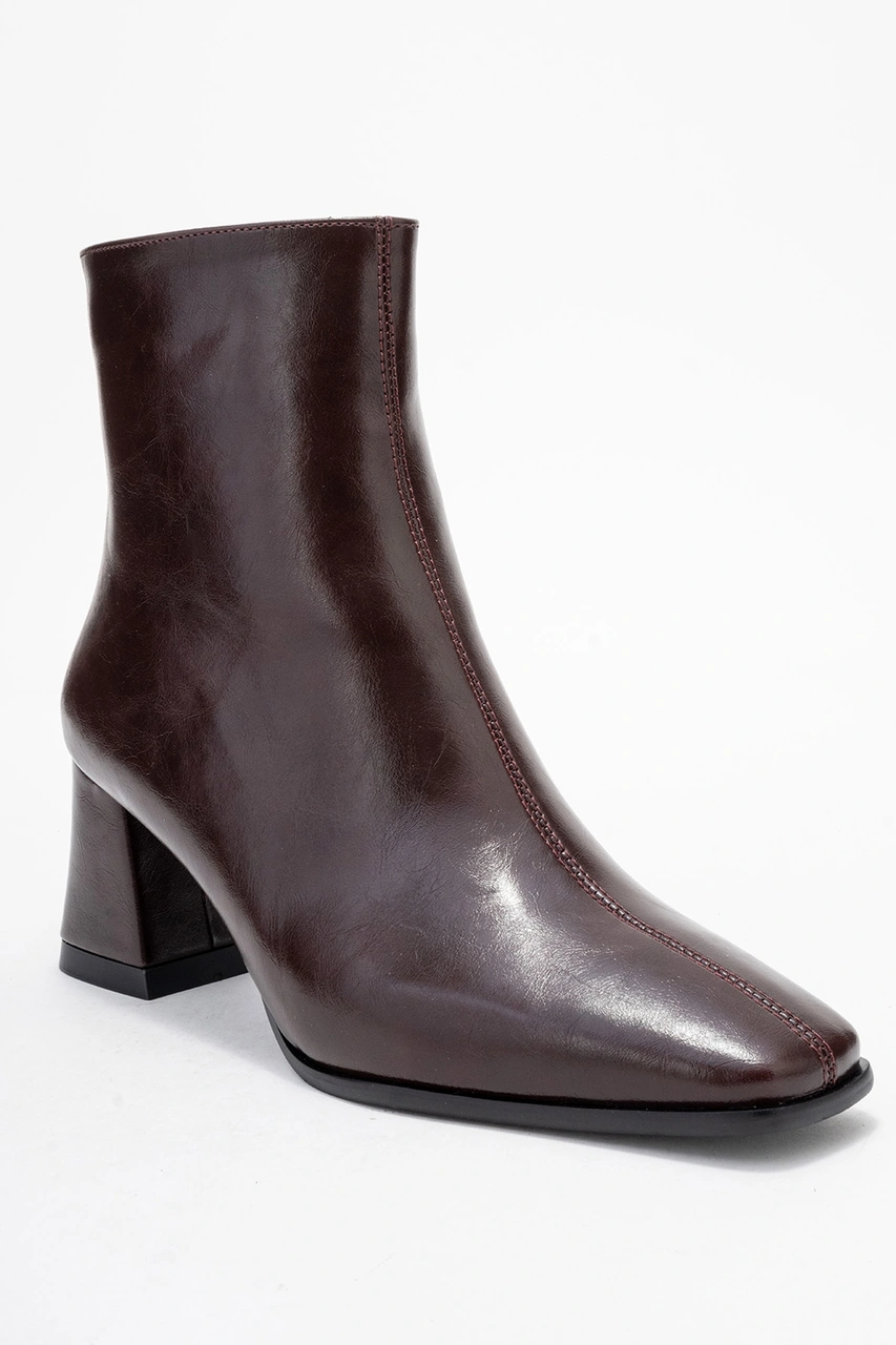 Luvishoes Luvi Shoes Arven Bordo Cilt Kadın Kalın Topuklu Bot Bordo