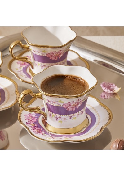 Aryıldız Lal 12 Parça 6 Kişilik Kahve Fincan Takımı Mor 90 Ml Çok Renkli
