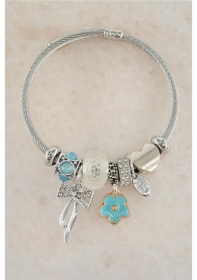 Kadın 316 L Çelik Karışık Figürlü Charm Bileklik Tkr001-5346 Gümüş