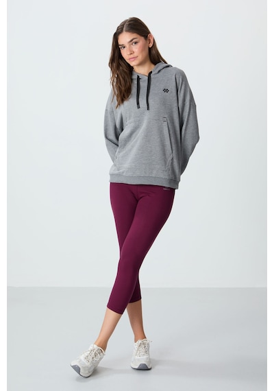 Tommy Life Gri Melanj Kompakt Pamuklu Kalın Pürüzsüz Dokulu Kapüşonlu Oversize Fit Kadın Sweatshirt - 97291 Gri Melanj