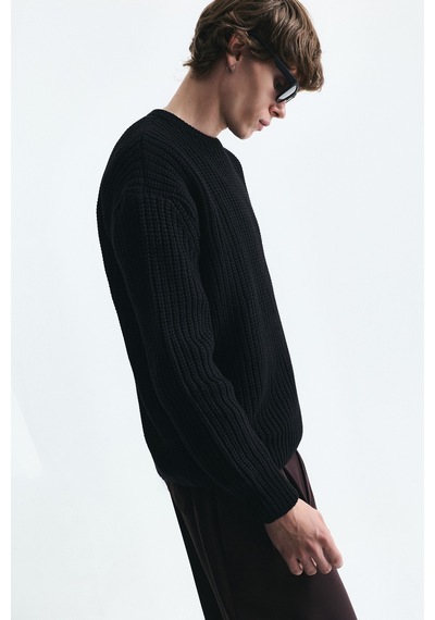 Vamos Oversize Basic Triko Kazak Siyah