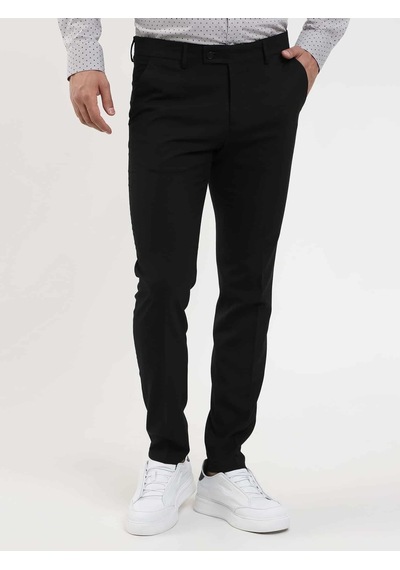 Dufy Siyah Erkek Ekstra Slim Fit Melanj Desenli Klasik Pantolon - 103484-siyah Siyah