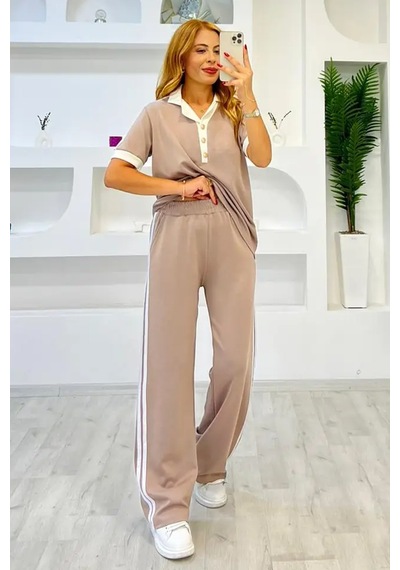 Fiolin Soft Touch Polo Yaka Eşofman Takımı Bej