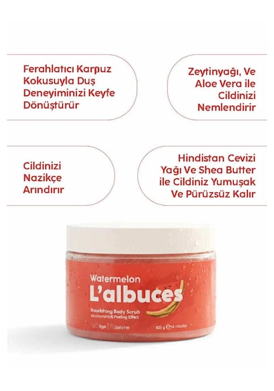 Watermelon Body Scrub 400gr Vegan, Temiz İçerikli, Karpuz Kokulu Pürüzsüz Cilt Bakımı