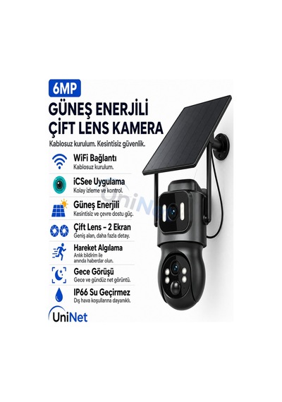 Uninet Wifi Solar Güvenlik Kamerası Güneş Panelli, Gece Görüşlü, Hareket Algılamalı, Çift Yönlü Ses Özellikli
