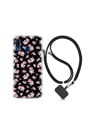Samsung Uyumlu Galaxy A20S Kılıf Ipli Askılı Unicorn Flowers 1406