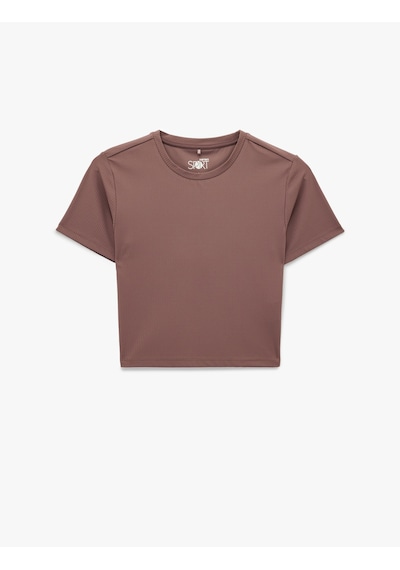 Koton Slim Fit Kısa Kollu Bisiklet Yaka Crop Spor Tişört Pembe 6sak10087nk Gül