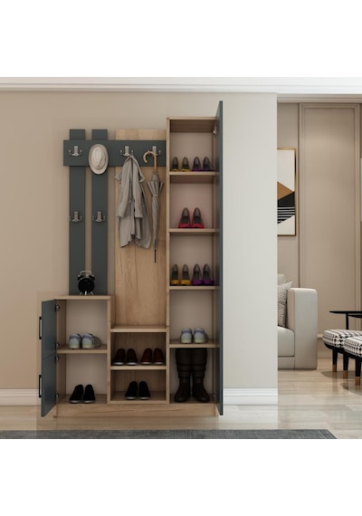 Afillibebek Nova Kapaklı Aynalı Portmanto Vestiyer Tamamı Mdflam