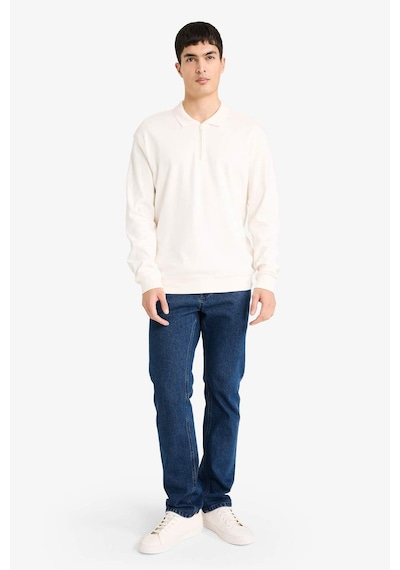 Defacto Regular Fit Polo Yaka Yarım Fermuarlı Sweatshirt F2254ax25wner137 Ekru-er137