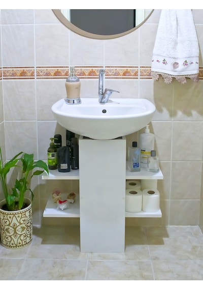 Lavabo Altı Dolap, Banyo Dolabı, Banyo Düzenleyici Raflar, Beyaz, Asudehome Beyaz