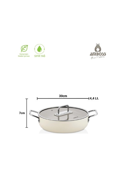 Sera Nova Doğal Seramik Basık Tencere 30 Cm 4.4 Litre Latte