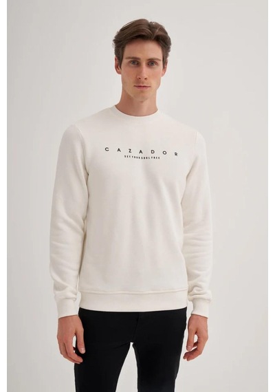 Cazador 52350 Erkek Bisiklet Yaka Sweatshirt Ekru
