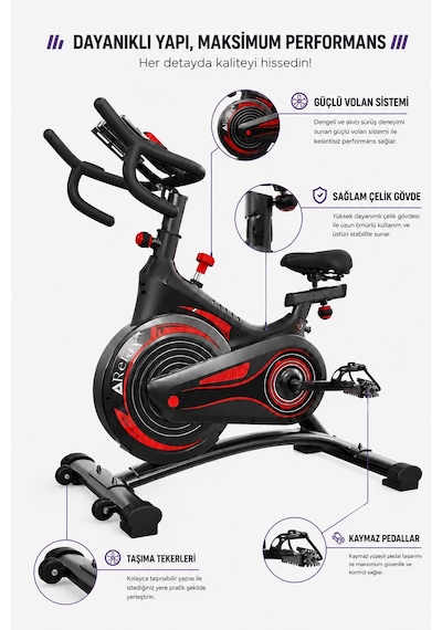 Premium Kondisyon Bisikleti Spinning Bike Egzersiz Aleti, Bluetooth + Uygulama