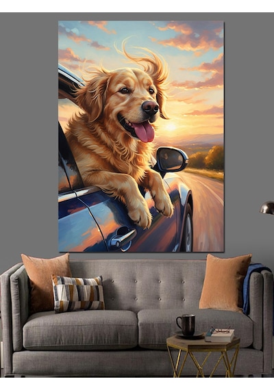 Ahşap Tablo Golden Retriever Köpek Neşeli Hayvan Tabloları