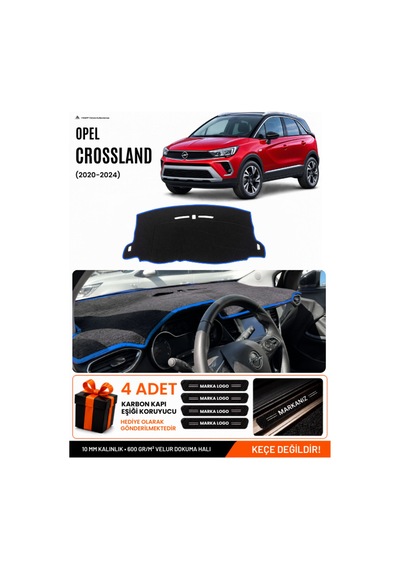 Opel Crossland 2020-2024 Uyumlu Torpido Örtüsü, Torpido Kılıfı - Siyah-mavi - Op022