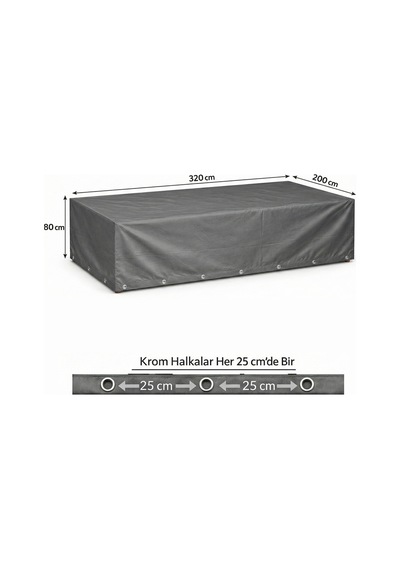 320x200x80 Cm Gri Renk Bahçe Mobilya Koruma Örtüsü Tır Brandasından Üretilen Kuşgözü Kapsüllü Diğer