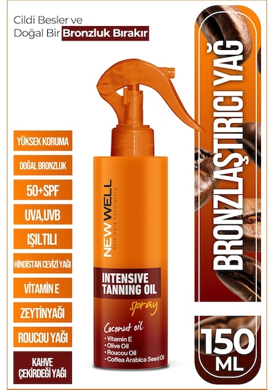 New Well Kahve Çekirdeği Yağlı Yoğun Bronzlaştırma Spreyi SPF50+ 150 ML