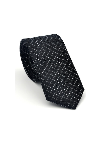 Gaffy Beyaz Karışık Desenli Siyah Dokuma Kumaş Mendilli Slim Fit Kravat // Sdk-2502-1 Siyah
