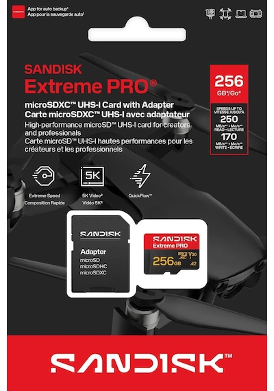 Sandısk Extreme Pro 256gb 250/170mb/s Microsdxc Uhs-ı A2 V30 5k/4k Kamera Drone Hafıza Kartı Sdsqxcj-256g-gs6ma