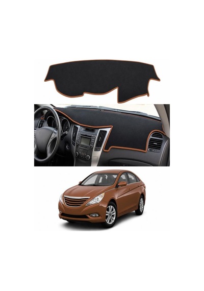 Hyundai - Sonata 2007-2012 Uyumlu Torpido Koruma Kılıfı - Kahverengi Şeritli