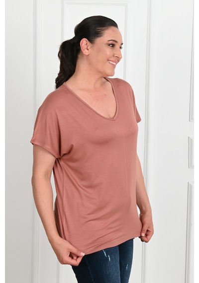Kadın V Yaka Büyük Beden T-shirt 1486-23 001