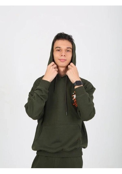 Marions Erkek Çocuk 2 İplik Yazı Detaylı Kapüşonlu Sweatshirt-15232 Haki