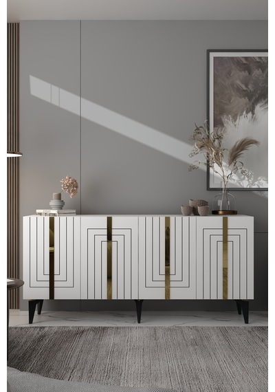 180dhdk14ba Artemis Pleksi Ve Lazer Çizgi Desen Konsol Beyaz-altın