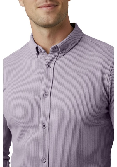 Rizzup Erkek Gri Slim Fit Fitilli Gömlek Likralı Esnek Kumaş Şık Model 2500805