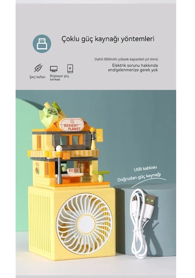 Masaüstü Blok Fan Küçük Masa Vantilatörü, Usb Şarj Edilebilir Pil, 3 Hız Güçlü