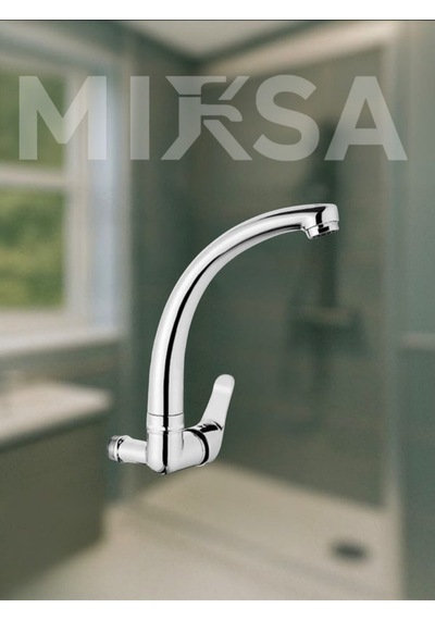 Duvardan Tek Su Çıkışlı Pipo Kuğu Borulu Lavabo-eviye Bataryası Çeşmesi Musluğu Krom