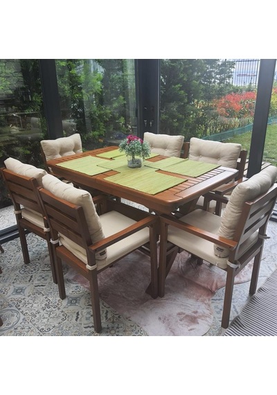 Manavgat Didim Ahşap Bahçe Balkon Seti: 90x200 Masa + 6 Sandalye Kahverengi Manavgat Didim Ahşap Bahçe Balkon Seti: 90x200 Masa + 6 Sandalye Kahverengi