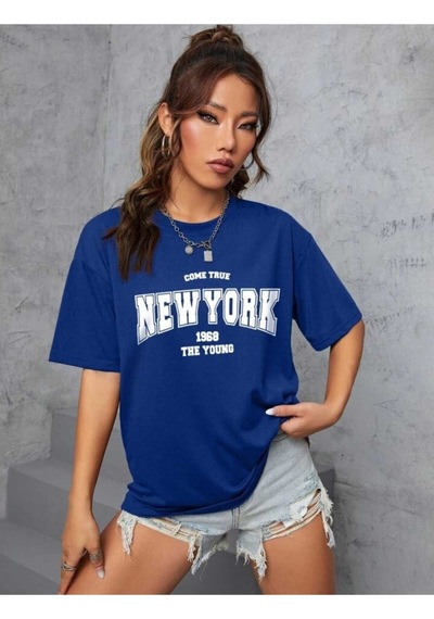 Noıssey Lacivert New York Baskılı Oversize Unisex