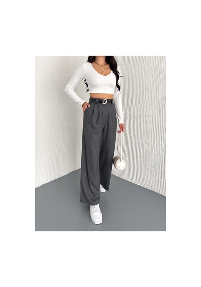 Winmoda34 Kadın Kemer Detaylı Bol Paça Geniş Kesim Baggy Kumaş Pantolon Çift Köprülü Lima Kumaş Füme1 Winmoda34 Kadın Kemer Detaylı Bol Paça Geniş Kesim Baggy Kumaş Pantolon Çift Köprülü Lima Kumaş Füme1