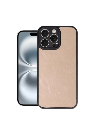 Apple, Uyumlu iPhone 16 Pro Max Kılıf Aras Deri Kapak - Pudra