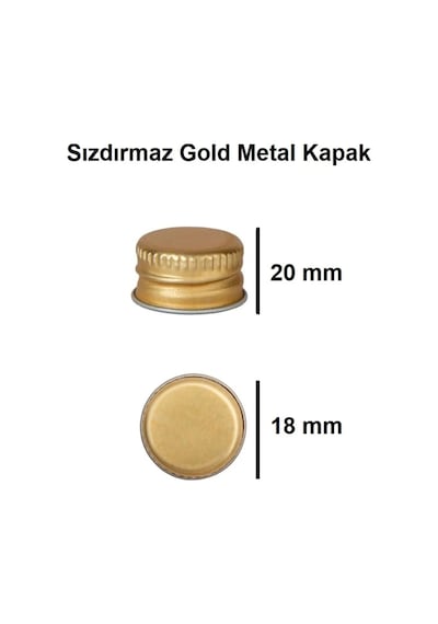 Rotanev 12 Adet Şeffaf Cam Shot Şişesi 50 ML Sızdırmaz Gold Metal Kapaklı+Huni