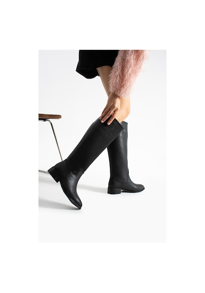 Duxal Shoes Eldon Siyah Mat Sivri Burun Kadın Kısa Topuklu Çizme Siyah