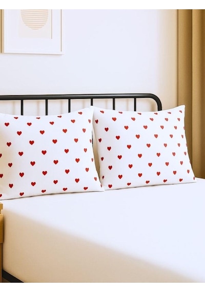 Amour %100 Pamuk Yastık Kılıfı Kalp Desenli 2 Li Set Beyaz