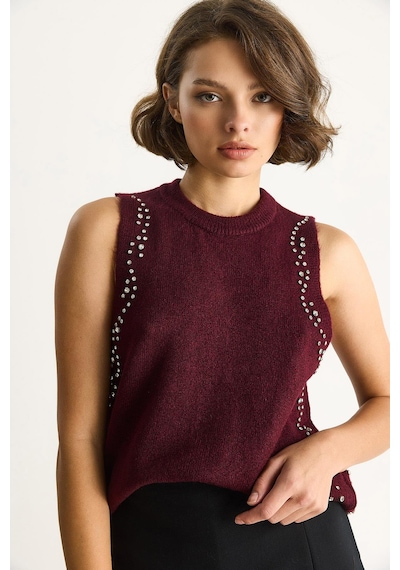 Shade Kadın Taş İşlemeli Triko Bluz Ta251003 60284094 - Bordo