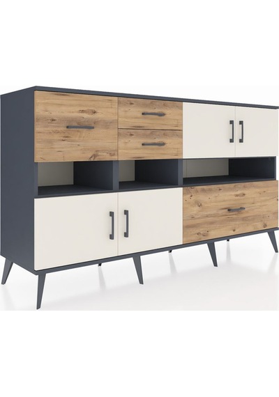 Hyperion Konsol 5 Raflı 4 Çekmeceli 4 Kapaklı 176x44x99 Antrasit- Antrasit-aytaşı/çam Hyperion Konsol 5 Raflı 4 Çekmeceli 4 Kapaklı 176x44x99 Antrasit- Antrasit-aytaşı/çam