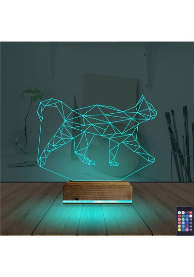 Luvivia Kedi Polygonal Tasarım 3d Lamba - Masa Gece Lambası Şeffaf