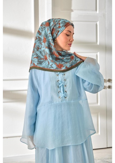 Silk Home Velora Eşarp 161001-17 Koyu Yeşil, Turuncu, Çelik Mavi, Bebe Mavi
