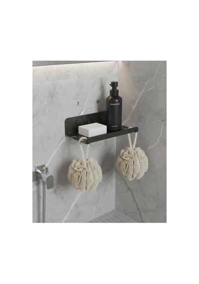 Lazer Kesim Premium Paslanmaz Metal Duş Sabunluğu Ve Banyo Rafı , Banyo Organizeri Siyah