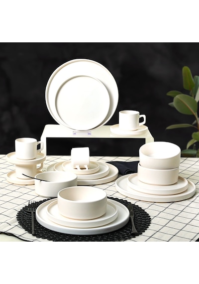 Keramika Mat Beyaz Stackable Yemek/kahvaltı Takımı 20 Parça 4 Kişilik