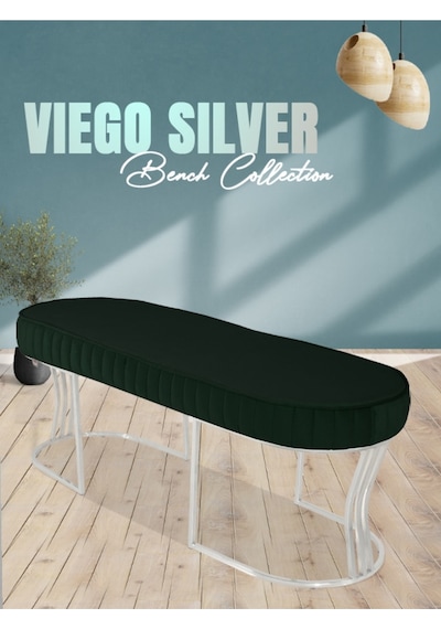Viego Silver Striped- Yeşil Kapitoneli Chester Model Puf & Bench & Koltuk & Uzun Makyaj Puff & Yatak Ucu &önü